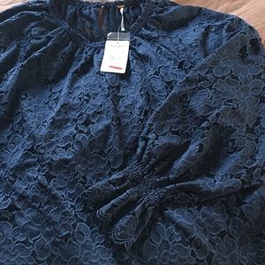 Free People Navy Lace Blouse